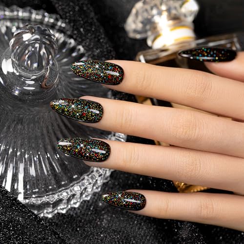 Gel Nail Polish Black Glitter Chunky Iridescent Rainbow Sparkle - RAR736 15ml