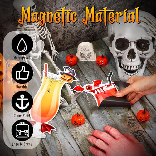 Halloween Fridge Magnets Set - Fruit Drink & Bat Door Decor