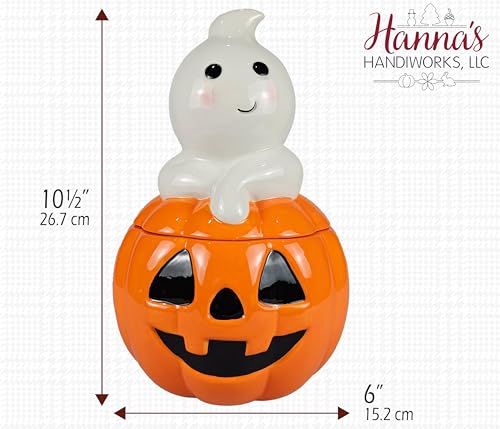 Halloween Ghost Jack O’Lantern Cookie Jar - Fall Ceramic Decor & Kitchen Storage - Ghost Variation