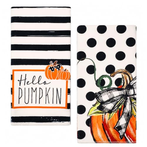 Pumpkins Fall Kitchen Towels Set - 2 Pcs Hand Towels with Pumpkin Bow Variation