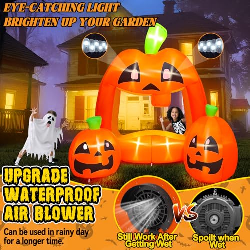 7FT Halloween Inflatable Pumpkin Photo Booth with LED Lights - Outdoor Yard Decor
