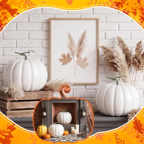 Large Outdoor Porch Pumpkin Decor - White 2-Pack Fall Halloween Thanksgiving