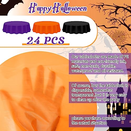 Amylove 24 pcs Halloween Disposable Plastic Round Tablecloths - Orange, Black, Purple