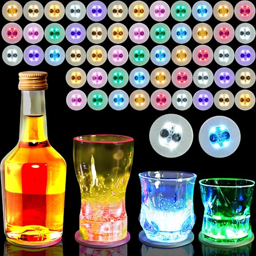 54 Pack LED Light Up Drink Coasters - Glow Luminescent Cup Coasters for Parties and Weddings - Color Style 1