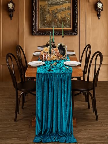 Peacock Blue Velvet Table Runner 20x120 Inches Set of 2 for Weddings & Events - Luxurious Decor
