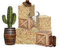 Western Cowboy Party Decorations Set with Hay Bales & Centerpieces - Rustic Farm Theme