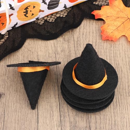 Mini Felt Witchy Hat Set - 6 Black Tiny Wizard Hats for Crafts Halloween Party