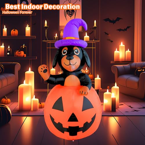 Inflatable Dachshund Dog Halloween Yard Decoration with Pumpkin, LED Lights, Outdoor & Indoor Use