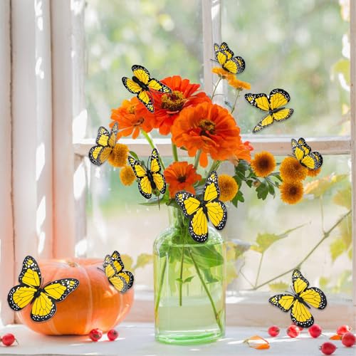 Yellow Monarch Butterfly Decor Set - 48pcs with 4 Sizes & Magnet Attachments