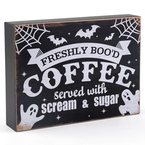 Halloween Wooden Sign for Coffee Bar - Ghost and Spooky Decor, 8x6 Inches