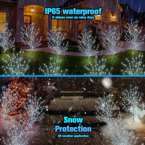 BeHiller 3FT Outdoor Birch Tree Lights - Cool White 140LED Solar Fairy Lights
