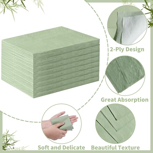 120 Pcs Sage Green Disposable Dinner Napkins - Wedding, Baby Shower & Party Decor - Pack of 2