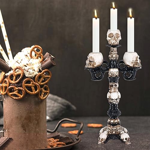 2pcs Gothic Skull Candle Holders for Halloween Decoration, Resin Skeleton Candlesticks