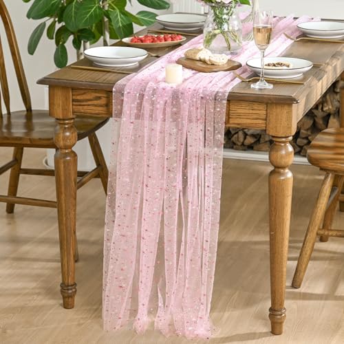 Pink Gold Star Gauze Tablecloth 60x140 Inch Rectangular for Dining & Decor – Horaldaily
