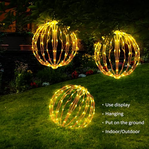 16 Inch Christmas Light Balls - Warm White, 3 Pack Outdoor Decorations