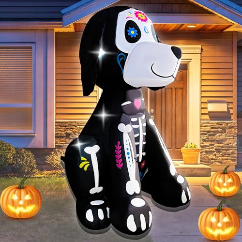 5FT Halloween Skeleton Dog Inflatable Yard Decor with LED Lights