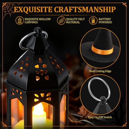 Halloween Mini Lantern and Witch Hat Set with Flickering LED Candles - 16 Pieces