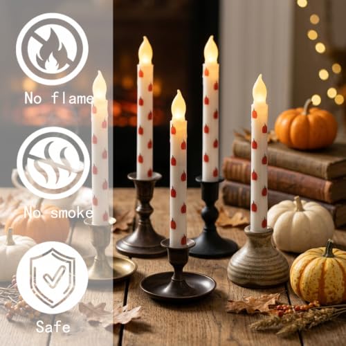 Pumpkin Flameless Taper Candles with Remote Control - 6-Pack Autumn Decor