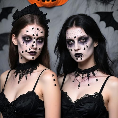 Halloween Black Face Stickers Gems for Makeup - Spider Bat Witch Rhinestones - Variation: Black Halloween