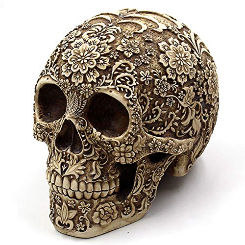 Halloween Skull Flower Sculpture - Human Skeleton Statue for Home Decor - 8.1" Variation of Skull Flower