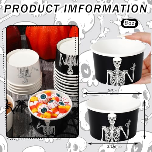 Halloween Skeleton Snack Cups - 50 Pack 8oz Disposable Black & White Party Bowls