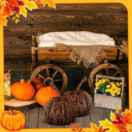 Artificial Wicker Pumpkin Set - Fall Halloween Centerpieces, 7.87 x 7.87 Inches