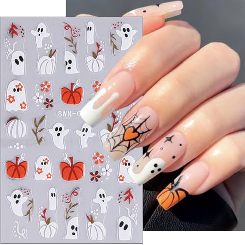 Halloween Nail Stickers 3 Sheets 5D Ghost Pumpkin Spider Web Mummy Skeleton Decals Variation of THIS listing