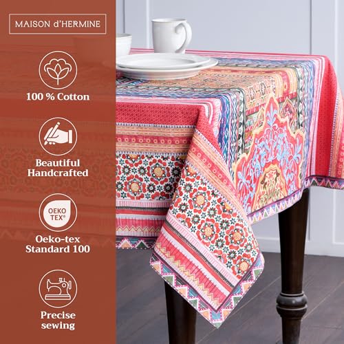Ispahan Square Table Cloth - 54x54 Inch 100% Cotton Reusable Holiday Decor