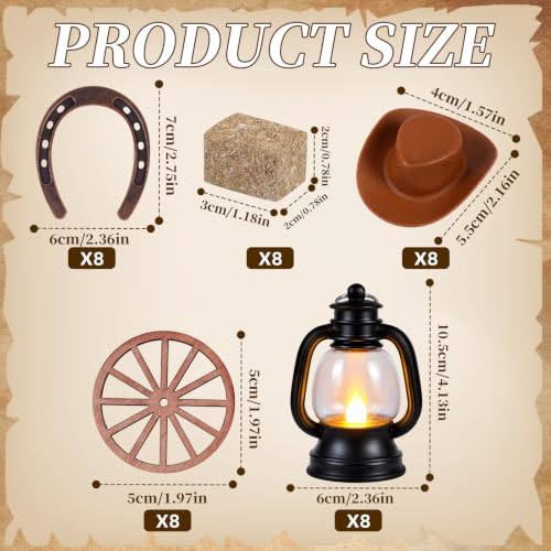 Western Cowboy Party Decorations Set - Rustic Table Centerpieces with LED Lanterns, Hats, Horseshoes, Wagon Wheels & Hay Bales, 40 pcs