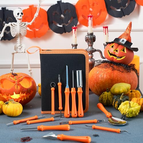 Halloween Pumpkin Carving Kit - Classic Set with 12 Stainless Steel Tools & Carrying Bag
