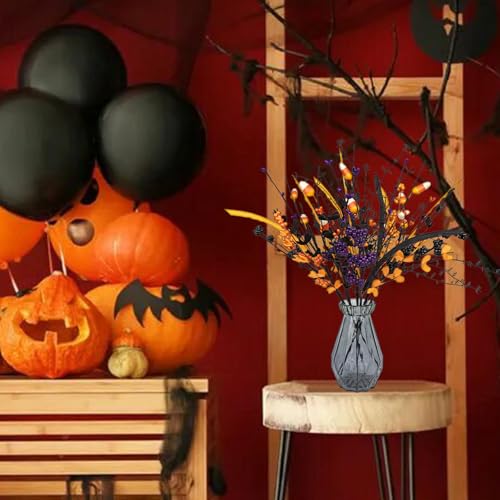 Halloween Floral Picks with Candy and Berries - Purple, Orange, Black - 6 Pack