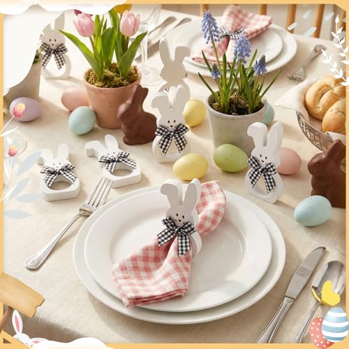 Wooden Easter Bunny Napkin Rings - White, Set of 8 for Table Decoration