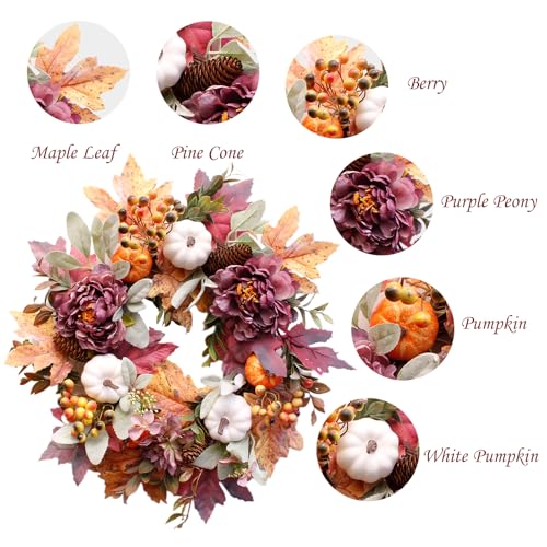Fall Wreath for Front Door - Autumn Decor with Pink Variation - 20 Inch