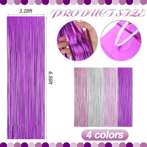 Purple and Silver Fringe Backdrop Curtains - 6.6ft Party Decor Set of 4