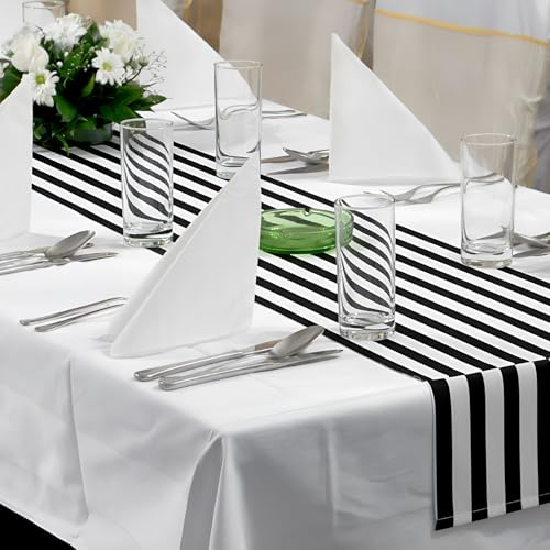 Black Striped Paper Table Runner Roll - 50 Feet x 16 Inches, Disposable