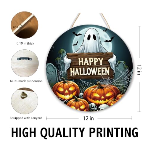 Halloween Ghost Pumpkin Wooden Door Sign - Multicolor 03, Festive Wall Art