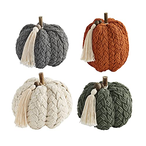 Gray Braided Rope Pumpkin Decor with Wooden Stem - Fall Home Accent
