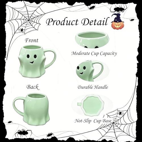 Halloween Ghost Mug - Green 3D Cute Spooky Ceramic Coffee Cup, Novelty Gift