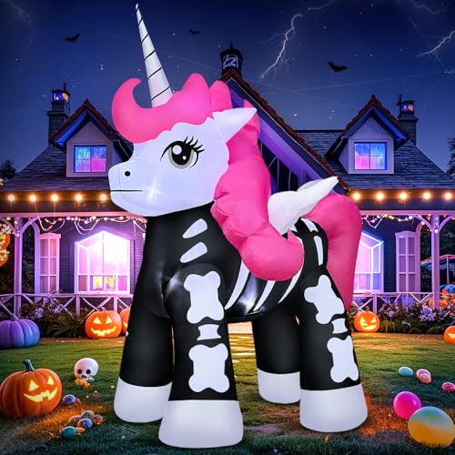 5FT Halloween Inflatable Skeleton Unicorn Outdoor Decor with LED Lights