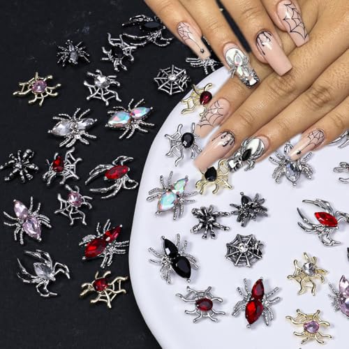Silver Spider Nail Charms Set - Halloween 3D Gold & Silver Nail Gem Decorations for Nails - Variation: Silver Spider-6