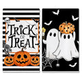 Hexagram Halloween Kitchen Towels Set of 2 - Black Stripe Ghost Design, 18x28 Inches