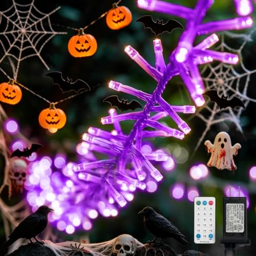 Purple Halloween String Lights - 36FT 500 LED Cluster Lights with 16 Modes, Indoor Outdoor Decor