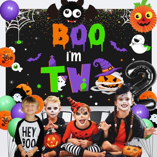 Halloween 2nd Birthday Decorations Balloons Banner Cake Toppers Backdrop Set