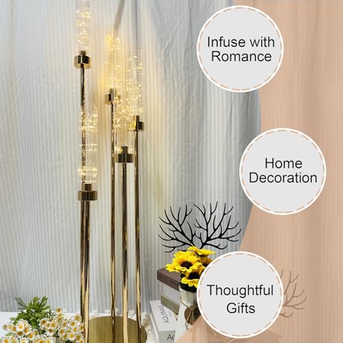 Gold Candelabra Centerpiece with 5 Arms & Lampshades - 42" Tall, Holder Only - Wedding & Home Decor