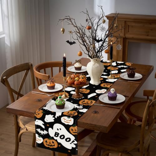Halloween Ghost Pumpkin Table Runner 13x72 Inch for Fall Festive Decor - Baccessor