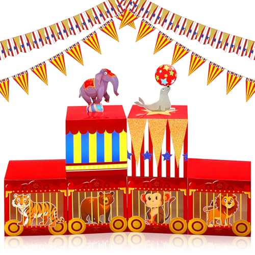 Circus Party Decorations Set - 6 Large Gift Boxes with Animal Cards