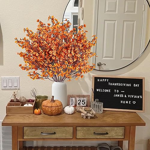 15 Pcs Fall Orange Baby's Breath Artificial Flowers Bulk Silk Gypsophila for DIY Home Decor