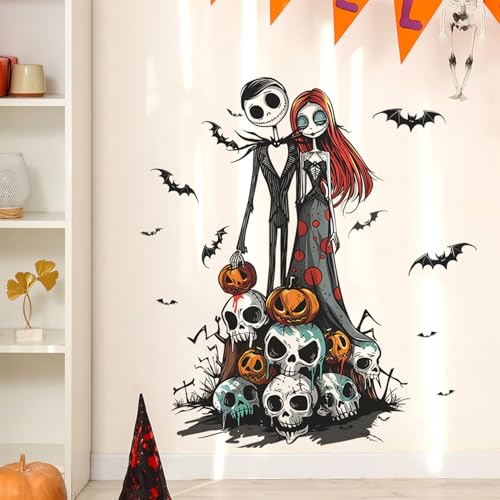 Halloween Wall Decals Set - Nightmare Before Christmas Theme, Skull Pumpkin Bat