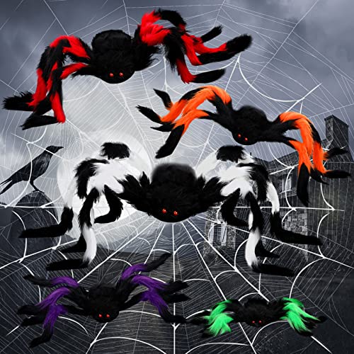 Giant Halloween Spider Decorations Set with Red Eyes Indoor Outdoor Scary Decor