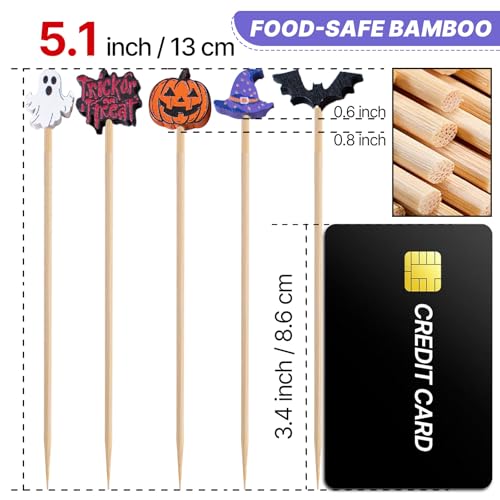 Halloween Cocktail Picks 4.7 Inch - Multicolor 100pcs Bamboo Skewers for Appetizers & Drinks